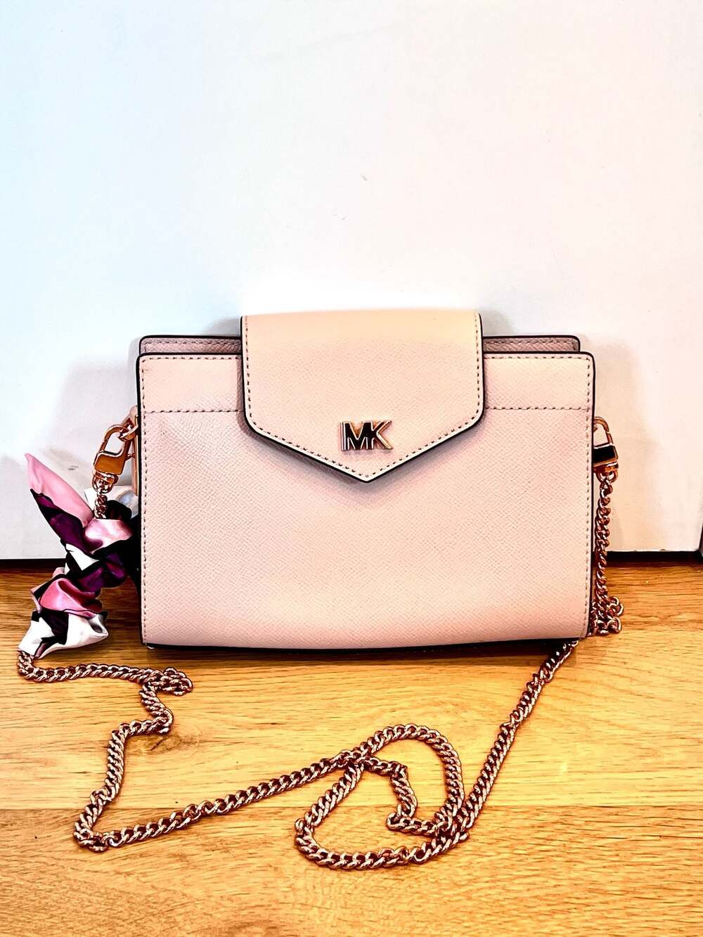 Michael Kors Blush Pink Mini Crossbody Bag with rose gold hardware